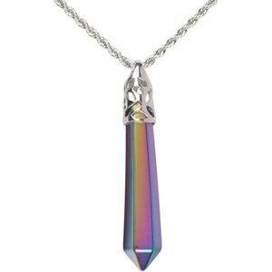 Hexagonal Pointed Reiki Chakra Pendant Stainless Steel Chain Necklace 20 Inch Ir